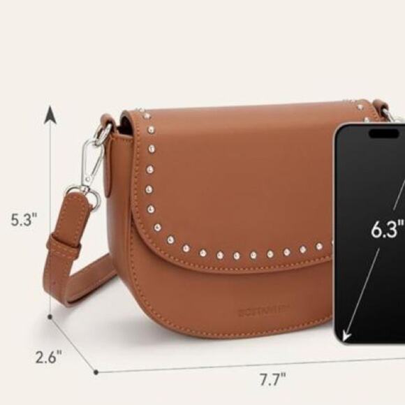 NWOT BOSTANTEN Crossbody Bag Women Vegan Leather Purse Studded Brown - Picture 2 of 12